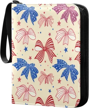Colorful Bows Stars Card Binder 4-Pocket, 400 Pockets PU Waterproof Zippered Collector Card Album with 50 Removable Sleeves for Trading, Game Cards
