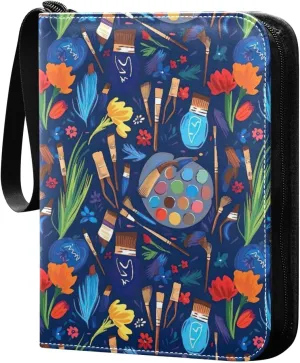 Colorful Brush Striped Watermelon Card Binder with 50 Removable Page Sleeves PU Leather Collectible Trading Card Albums Book with Zipper for Games Card,Baseball Cards