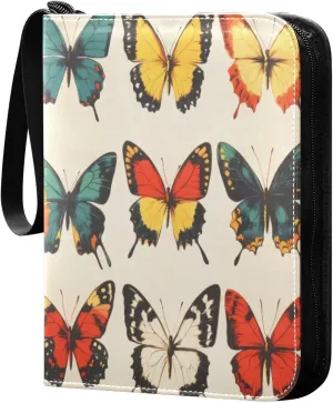 Colorful Butterflies Card Binder 4-Pocket, 400 Pockets Card Holder with 50 Removable Sleeves and Zipper for Games Baseball Football Sports Card