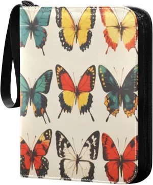Colorful Butterflies Card Binder 4-Pocket, 400 Pockets PU Waterproof Zippered Collector Card Album with 50 Removable Sleeves for Trading, Game Cards