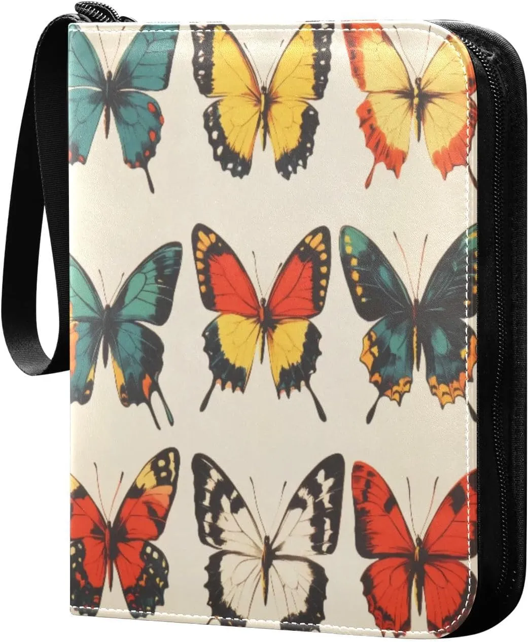 Colorful Butterflies Card Binder 4-Pocket, 400 Pockets PU Waterproof Zippered Collector Card Album with 50 Removable Sleeves for Trading, Game Cards