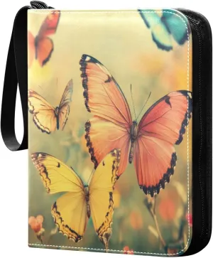 Colorful Butterflies Card Binder 4-Pocket, 400 Pockets PU Waterproof Zippered Collector Card Album with 50 Removable Sleeves for Trading, Game Cards