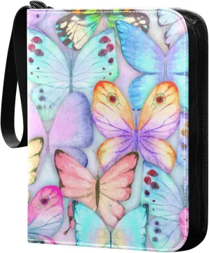 Colorful Butterflies Card Binder 400 Pockets 3 Ring Trading Card Album with PU Leather Cover and Zipper