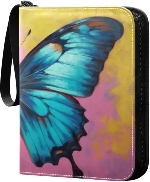 Colorful Butterfly Card Binder 4-Pocket, 400 Pockets PU Waterproof Zippered Collector Card Album with 50 Removable Sleeves for Trading, Game Cards