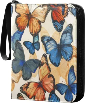 Colorful Butterfly Card Binder 4-Pocket, 400 Pockets PU Waterproof Zippered Collector Card Album with 50 Removable Sleeves for Trading, Game Cards