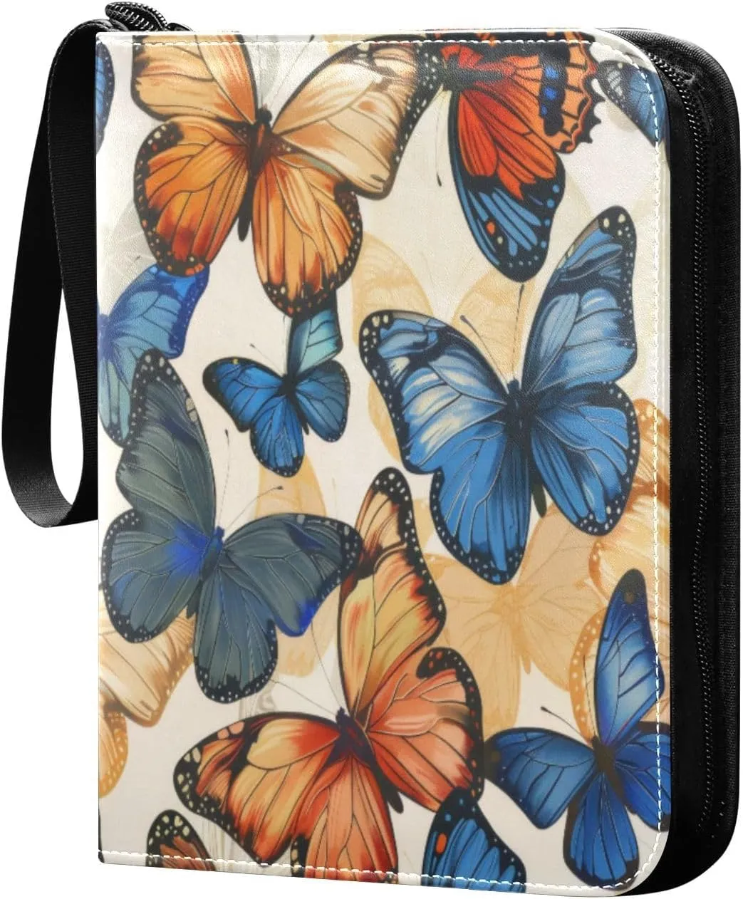 Colorful Butterfly Card Binder 4-Pocket, 400 Pockets PU Waterproof Zippered Collector Card Album with 50 Removable Sleeves for Trading, Game Cards