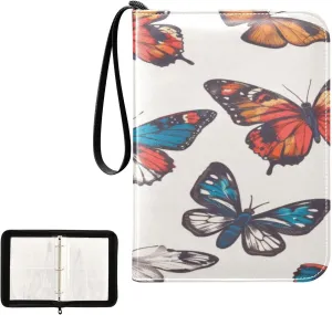 Colorful Butterfly Pattern Collectible Trading Card Albums, Waterproof PU Card Collection Binder Fits 400 Cards with Removable Sleeves for Baseball Card, Football Card
