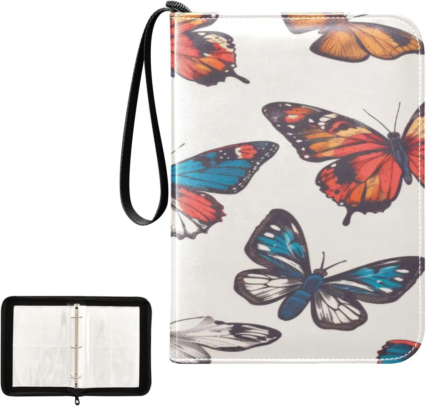 Colorful Butterfly Pattern Collectible Trading Card Albums, Waterproof PU Card Collection Binder Fits 400 Cards with Removable Sleeves for Baseball Card, Football Card