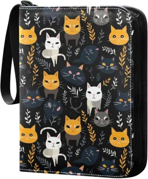 Colorful Cats (1) Striped Watermelon Card Binder with 50 Removable Page Sleeves PU Leather Collectible Trading Card Albums Book with Zipper for Games Card,Baseball Cards