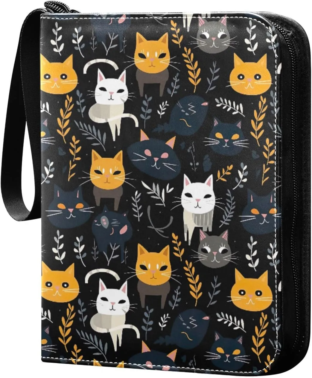 Colorful Cats (1) Striped Watermelon Card Binder with 50 Removable Page Sleeves PU Leather Collectible Trading Card Albums Book with Zipper for Games Card,Baseball Cards
