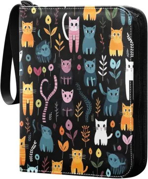 Colorful Cats (3) Card Binder with Double Sided PU Leather Holder Albums Book with 400 Pockets for Collectible Trading Card Games Card