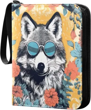 Colorful Cool Wolf Card Binder 4-Pocket, 400 Pockets Card Holder with 50 Removable Sleeves and Zipper for Games Baseball Football Sports Card