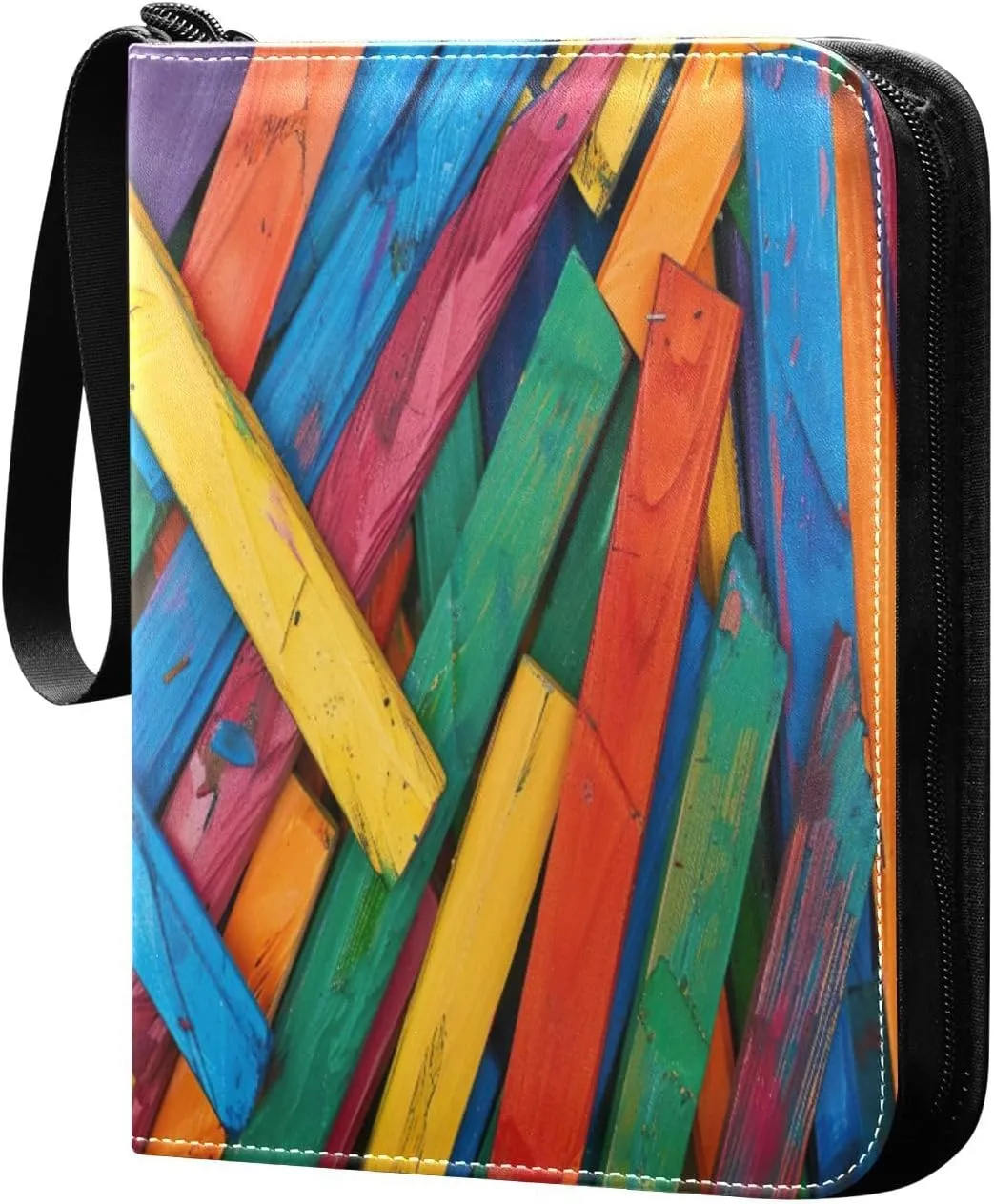 Colorful Craft Sticks Card Binder 4-Pocket, 400 Pockets Card Holder with 50 Removable Sleeves and Zipper for Games Baseball Football Sports Card