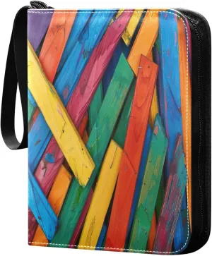 Colorful Craft Sticks Card Binder 4-Pocket, 400 Pockets Card Holder with 50 Removable Sleeves and Zipper for Games Baseball Football Sports Card