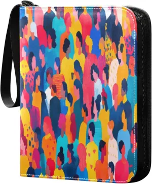 Colorful Diverse People Card Binder 4-Pocket, 400 Pockets PU Waterproof Zippered Collector Card Album with 50 Removable Sleeves for Trading, Game Cards