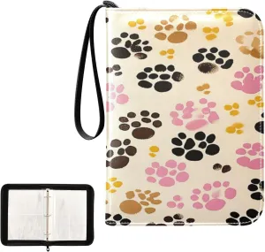 Colorful Dog Paws Collectible Trading Card Albums, Waterproof PU Card Collection Binder Fits 400 Cards with Removable Sleeves for Baseball Card, Football Card
