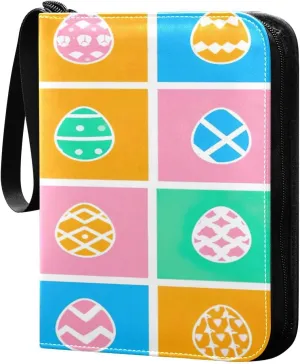 Colorful Easter Eggs Card Binder 4-Pocket, 400 Pockets Trading Cards Holder Games Card Albums Storage Organizer Case for Football, Baseball Cards