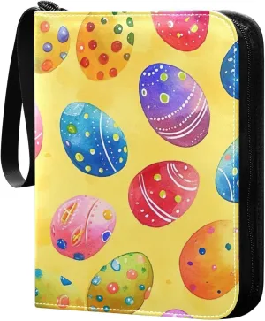 Colorful Eggs Card Binder 4-Pocket, 400 Pockets PU Waterproof Zippered Collector Card Album with 50 Removable Sleeves for Trading, Game Cards