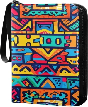 Colorful Ethnic Geometry Card Binder 4-Pocket, 400 Pockets PU Waterproof Zippered Collector Card Album with 50 Removable Sleeves for Trading, Game Cards