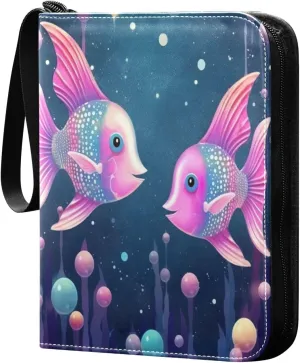 Colorful Fish Card Binder with Double Sided PU Leather Holder Albums Book with 400 Pockets for Collectible Trading Card Games Card