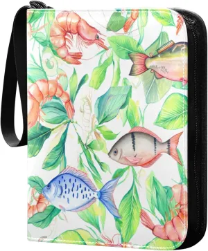 Colorful Fish Pattern Card Binder 4-Pocket, 400 Pockets PU Waterproof Zippered Collector Card Album with 50 Removable Sleeves for Trading, Game Cards