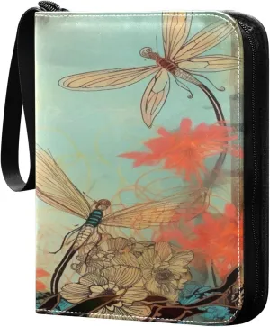 Colorful Flowers Card Binder 4-Pocket, 400 Pockets PU Waterproof Zippered Collector Card Album with 50 Removable Sleeves for Trading, Game Cards