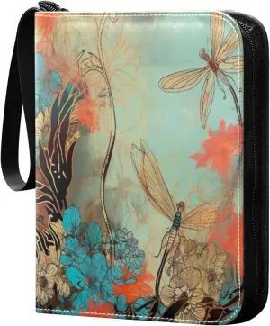 Colorful Flowers Card Binder with Double Sided PU Leather Holder Albums Book with 400 Pockets for Collectible Trading Card Games Card