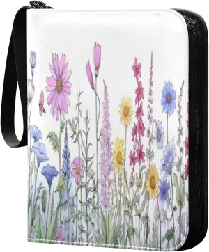 Colorful Flowers Collectible Trading Card Albums, Waterproof PU Card Collection Binder Fits 400 Cards with Removable Sleeves for Baseball Card, Football Card