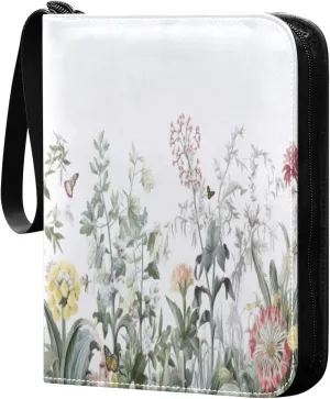 Colorful Flowers Collectible Trading Card Albums, Waterproof PU Card Collection Binder Fits 400 Cards with Removable Sleeves for Baseball Card, Football Card