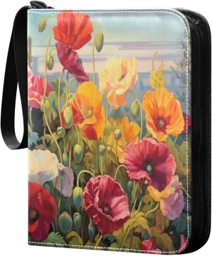 Colorful Flowers Collectible Trading Card Albums, Waterproof PU Card Collection Binder Fits 400 Cards with Removable Sleeves for Baseball Card, Football Card