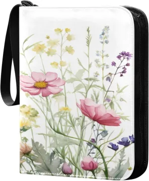 Colorful Flowers Collectible Trading Card Albums,4-Pocket Card Binder with 50 Removable Sleeves with Zipper Game Card Collection Binder Album Holder