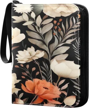 Colorful Flowers Collectible Trading Card Albums,4-Pocket Card Binder with 50 Removable Sleeves with Zipper Game Card Collection Binder Album Holder