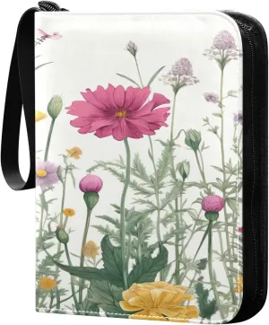 Colorful Flowers Collectible Trading Card Albums,4-Pocket Card Binder with 50 Removable Sleeves with Zipper Game Card Collection Binder Album Holder