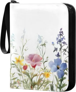 Colorful Flowers Collectible Trading Card Albums,4-Pocket Card Binder with 50 Removable Sleeves with Zipper Game Card Collection Binder Album Holder