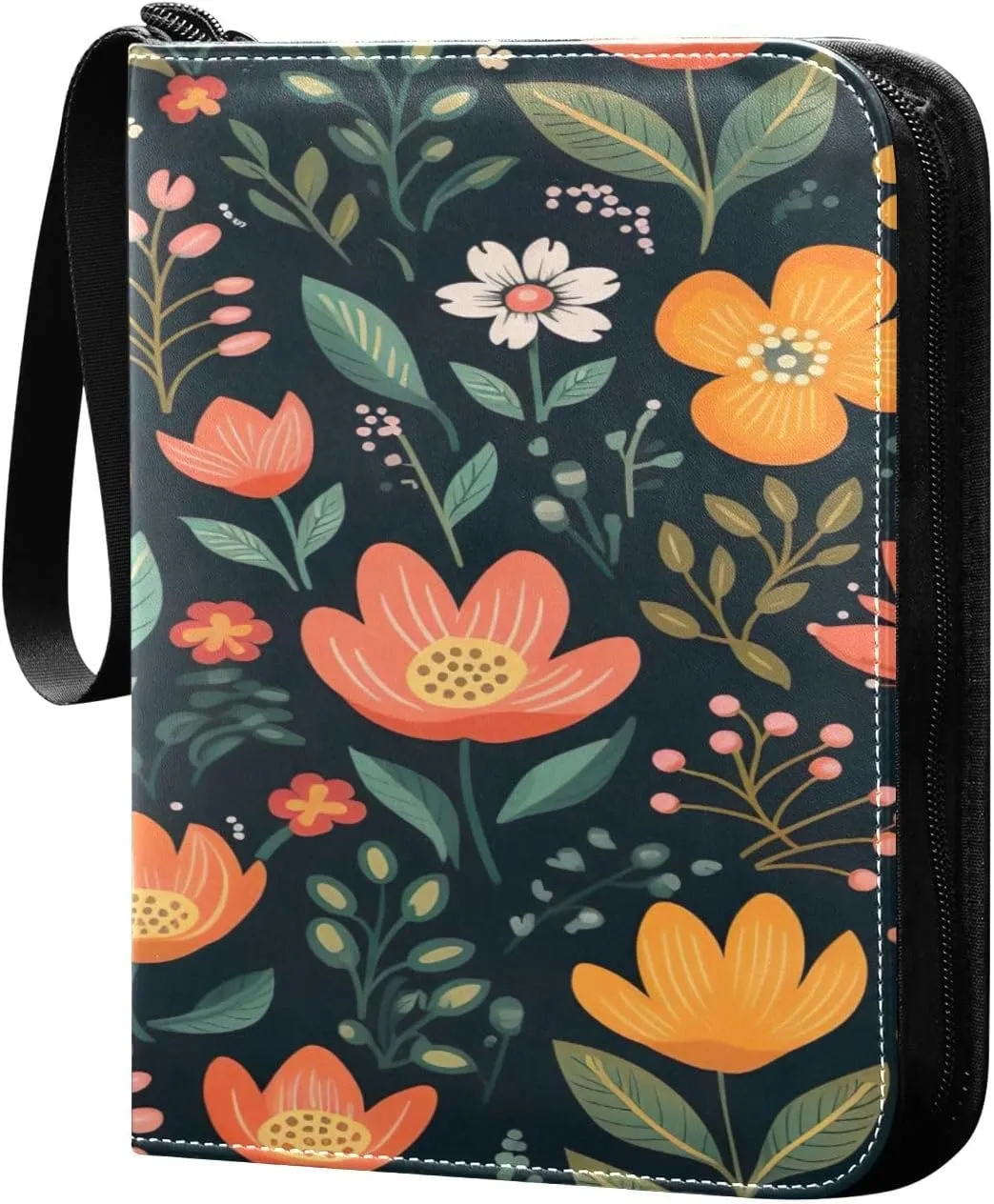 Colorful Flowers Collectible Trading Card Albums,4-Pocket Card Binder with 50 Removable Sleeves with Zipper Game Card Collection Binder Album Holder