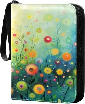 Colorful Flowers Collectible Trading Card Albums,4-Pocket Card Binder with 50 Removable Sleeves with Zipper Game Card Collection Binder Album Holder