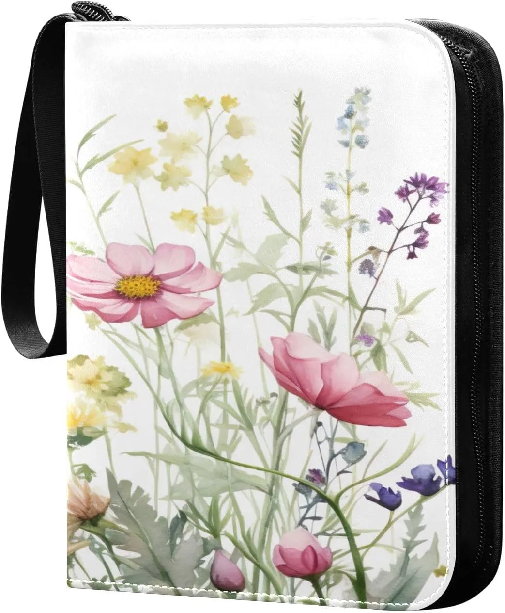 Colorful Flowers Collectible Trading Card Albums,4-Pocket Card Binder with 50 Removable Sleeves with Zipper Game Card Collection Binder Album Holder
