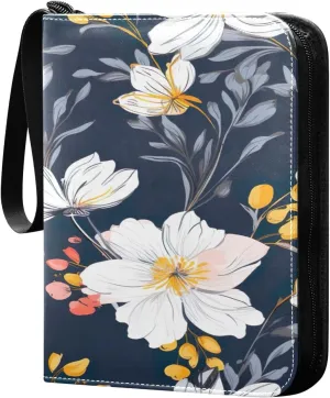 Colorful Flowers Collectible Trading Card Albums,4-Pocket Card Binder with 50 Removable Sleeves with Zipper Game Card Collection Binder Album Holder