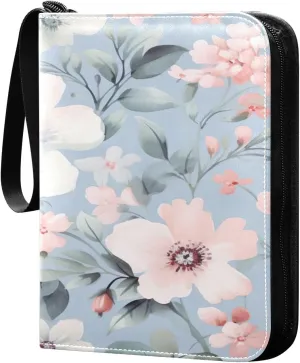 Colorful Flowers Collectible Trading Card Albums,4-Pocket Card Binder with 50 Removable Sleeves with Zipper Game Card Collection Binder Album Holder