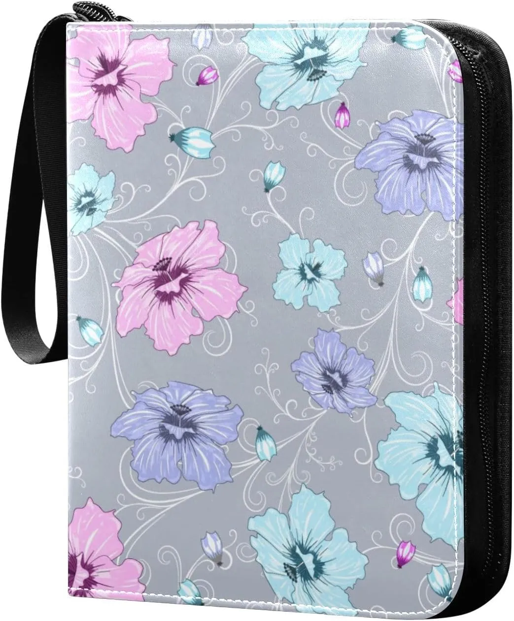 Colorful Flowers Print Card Collector Holder for Collectible Boys Girls Game Sports Cards MTG TCG, 4 Pockets Trading Card Folder Zip Card Binder, FYGJRFTJ6958