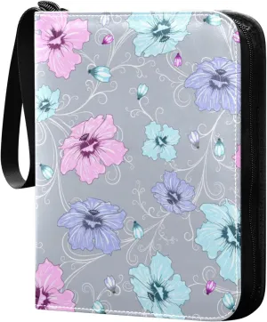 Colorful Flowers Print Card Collector Holder for Collectible Boys Girls Game Sports Cards MTG TCG, 4 Pockets Trading Card Folder Zip Card Binder, FYGJRFTJ6958