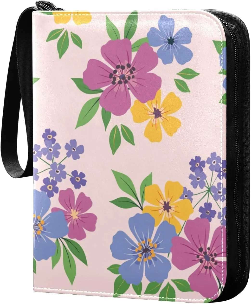 Colorful Flowers Tiny Leaves Card Binder, 4 Pockets Trading Card Binder Holder with 50 Sleeves Holder Album, Card Collection Binder Card Album Book for Football Basketball Baseball Games Sports Cards