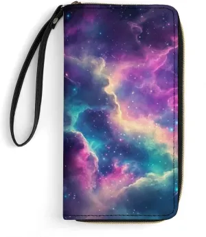 Colorful Galaxy Womens Wallet Star Purse Credit Card Holder Slim Leather Wallet with Coin Pocket Large Capacity Clutch Wallet Lightweight Zipper Wallets Money Bag