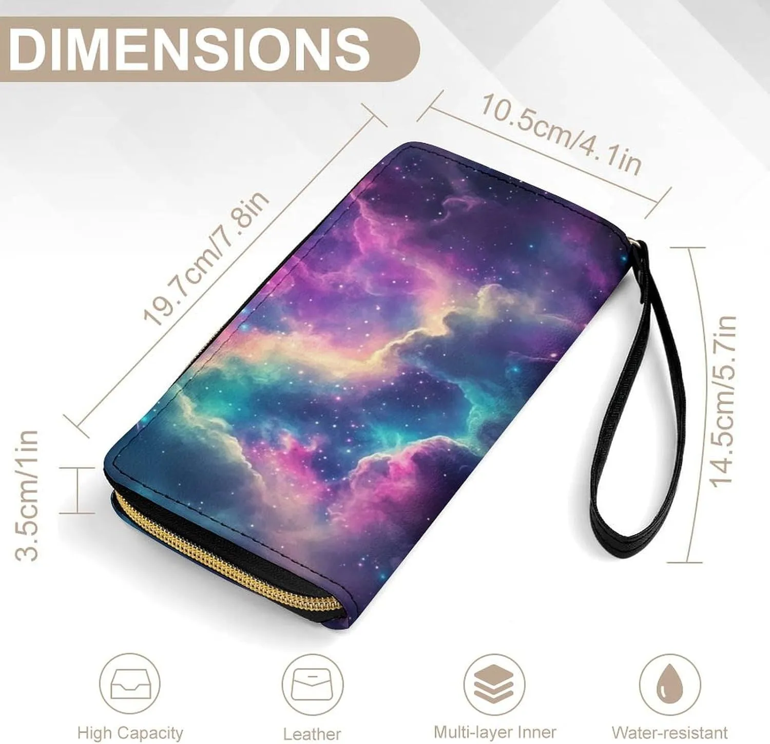Colorful Galaxy Womens Wallet Star Purse Credit Card Holder Slim Leather Wallet with Coin Pocket Large Capacity Clutch Wallet Lightweight Zipper Wallets Money Bag