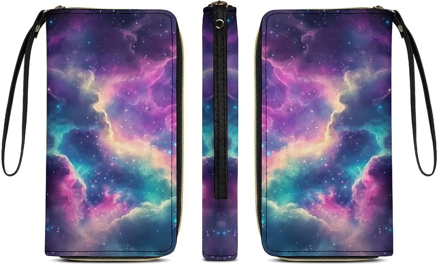 Colorful Galaxy Womens Wallet Star Purse Credit Card Holder Slim Leather Wallet with Coin Pocket Large Capacity Clutch Wallet Lightweight Zipper Wallets Money Bag