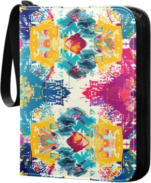 Colorful Geometric Card Binder 4-Pocket, 400 Pockets PU Waterproof Zippered Collector Card Album with 50 Removable Sleeves for Trading, Game Cards