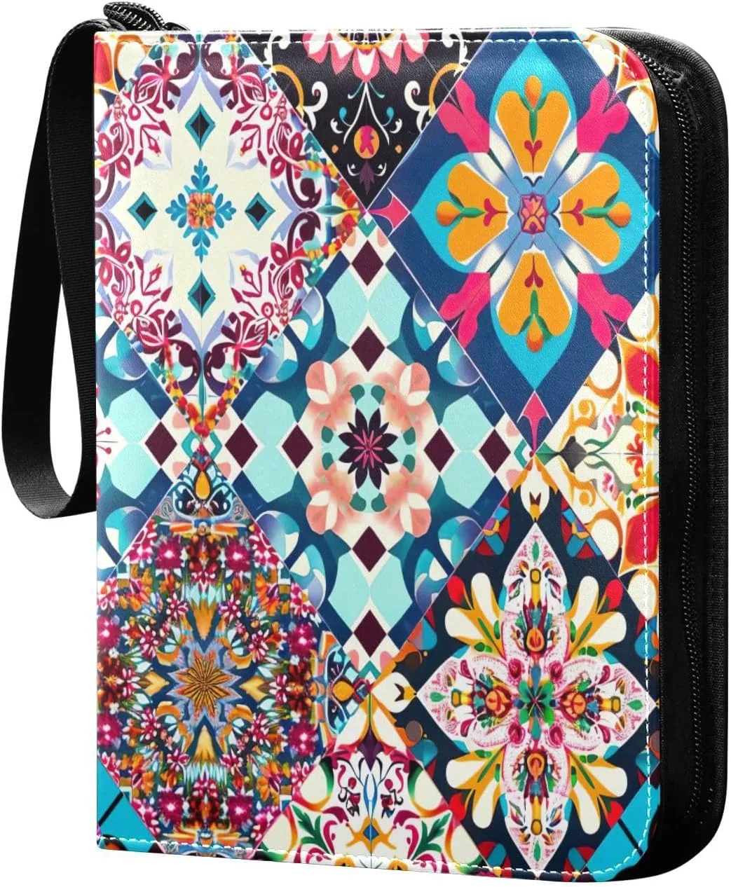 Colorful Geometric Pattern Card Binder 4-Pocket, 400 Pockets PU Waterproof Zippered Collector Card Album with 50 Removable Sleeves for Trading, Game Cards