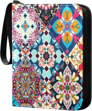 Colorful Geometric Pattern Card Binder 4-Pocket, 400 Pockets PU Waterproof Zippered Collector Card Album with 50 Removable Sleeves for Trading, Game Cards