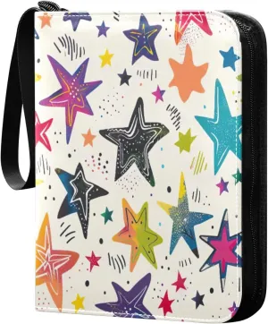 Colorful Graffiti Stars Card Binder 4-Pocket, 400 Pockets PU Waterproof Zippered Collector Card Album with 50 Removable Sleeves for Trading, Game Cards
