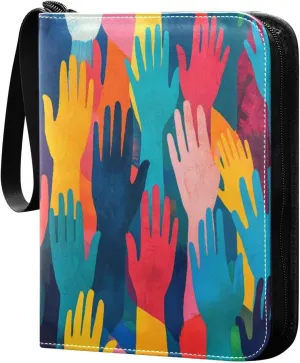 Colorful Hand Pattern Card Binder 4-Pocket, 400 Pockets PU Waterproof Zippered Collector Card Album with 50 Removable Sleeves for Trading, Game Cards